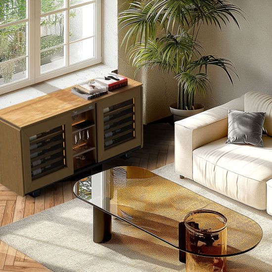 Meuble à vin enfilade, 2 températures, chêne clair - Harmonie