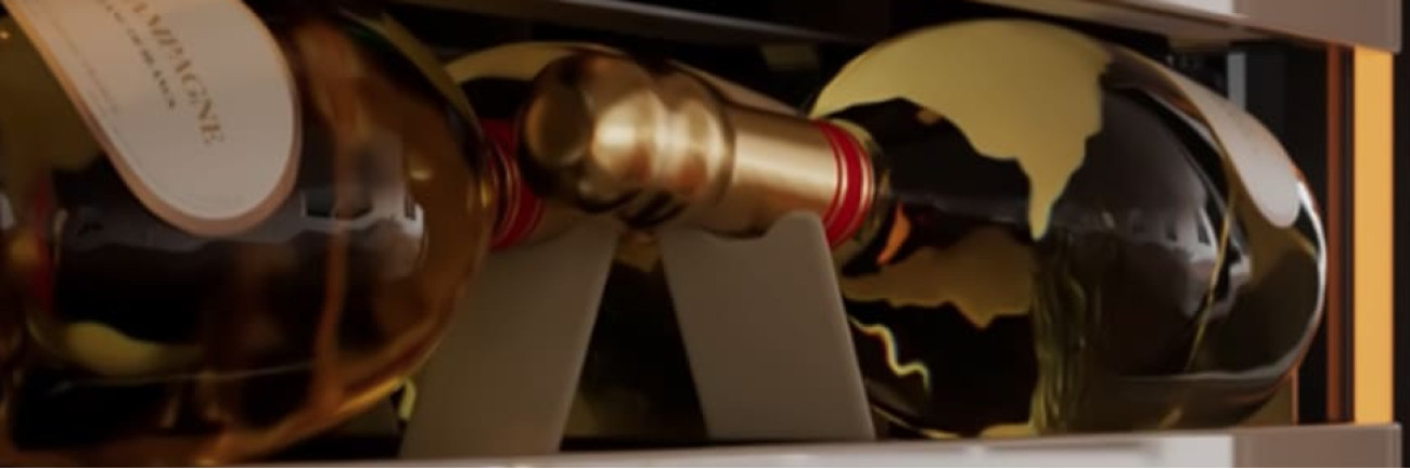 Clayettes EuroCave avec rangements spécialement conçus pour les bouteilles de champagne.