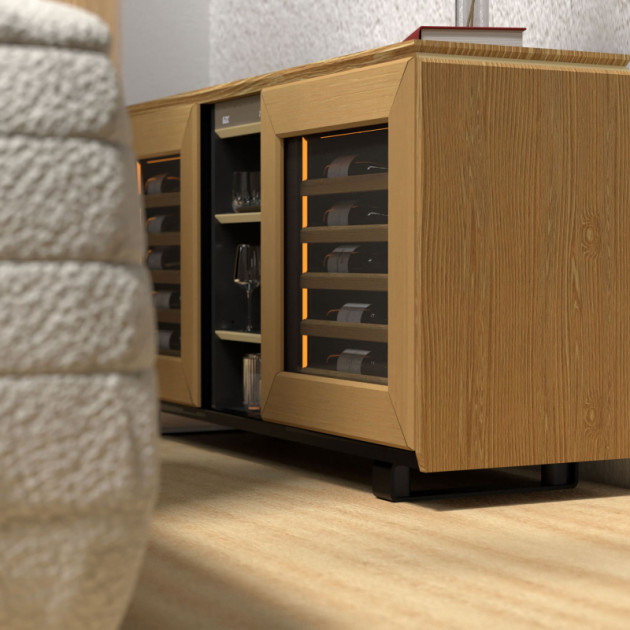 Meuble porte vitrée 2 zones de températures plaqué bois chêne clair