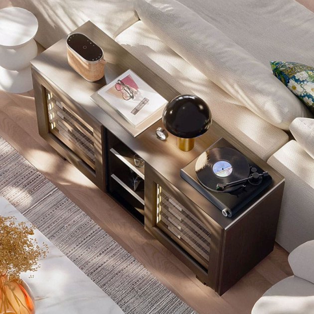 Meuble porte vitrée 2 zones de températures plaqué brun fumé