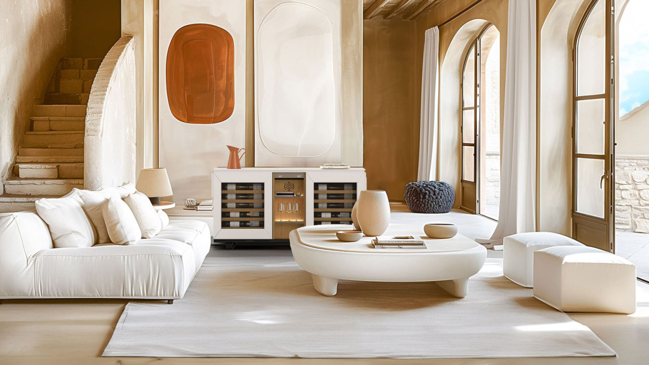 Meuble buffet et vraie cave à vin électrique, le combo parfait pour ranger et mettre à température vos vins avec classe dans votre salon.