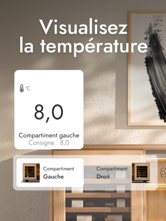 Visualisation en temps réel de la température de la cave Harmonie via l’application EuroCave Connect, pour un suivi précis de la conservation.