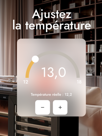 Contrôle de la température de la cave Harmonie avec EuroCave Connect pour garantir une conservation optimale des bouteilles.
