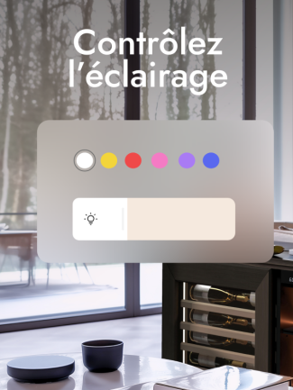 Personnalisation de l’éclairage de la cave Harmonie avec EuroCave Connect : couleur, intensité et ambiance ajustables depuis un smartphone.