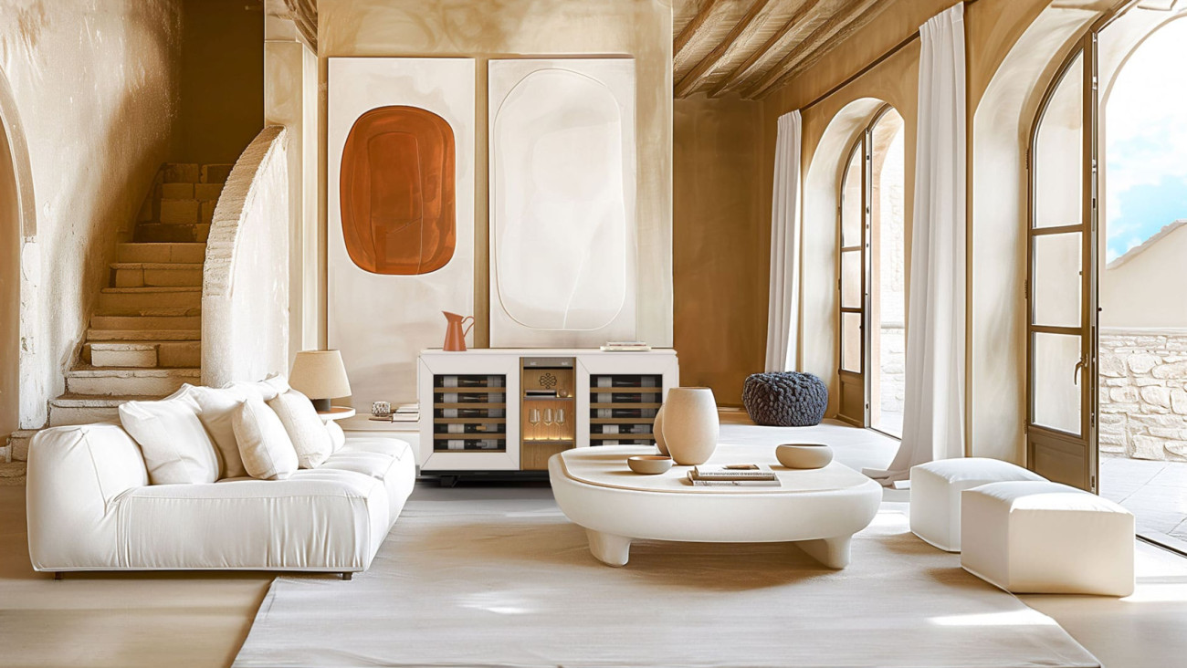 Meuble à vin Harmonie EuroCave - Buffet bas avec 2 vraies caves à vin de service intégrée dans le mobilier.